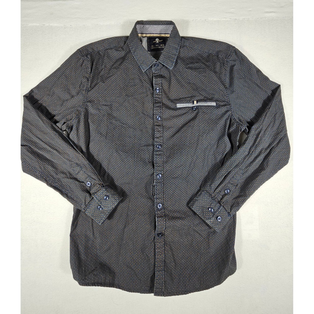 Craft Flow Mens Large Navy Blue Orange Geometric‎ Print Cotton Button Down Shirt